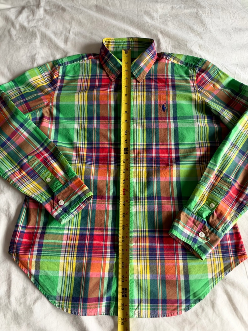 Ralph Lauren Sport Womens Plaid Button Down Shirt Size 14 Green Madras Cotton - Picture 5 of 8
